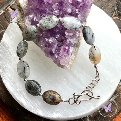 Tourmaline Quartz Crystal Silver Bracelet With Silver Toggle Clasp